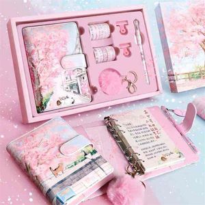 Sharkbang Cherry Blossoms Sakura 80 Sheets A6 Loose-Leaf Notebook Journals Agenda Planner Gift Set Kawaii Bullets Stationery 21110253U