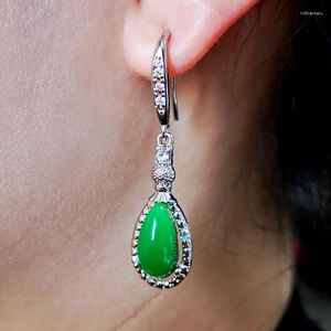 Kolczyki Dangle jade woda moda moda naturalne amulety zielone rzeźbione 925 srebrne luksusowe prezenty dla kobiet biżuteria chińska akcesoria Prezent