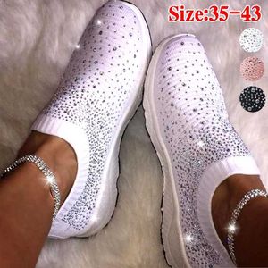 Scarpe eleganti Nuove scarpe da donna alla caviglia Ladies Bling Flats Mocassini moda donna Crystal Womens Sneakers Casual Slip on Mesh Scarpe da tennis L230717