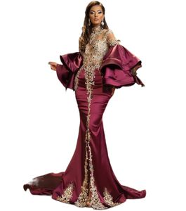 Sparkly Arabic Aso Ebi Dark Red Mermaid Prom Dresses Crystals Beaded High Split Longepletes Plus Size Evening Formal Party Second Reception klänning klänning
