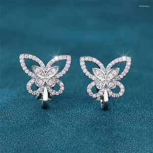 Backs Earrings Luxury Female Cute Butterfly Charm Silver Color White Crystal Clip For Women Vintage Wedding