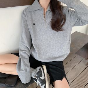 Frauen Hoodies Herbst Dünne Halbe Zipper Brief Stickerei Pullover Frauen Stehen Kragen Sweatshirt Langarm Übergroßen Weiblichen Tops