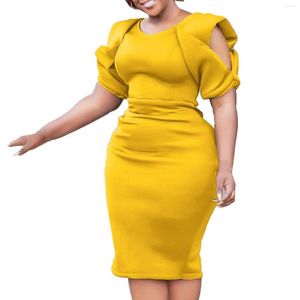 Casual Dresses Elegant Women's Dress Summer Solid Short Sleeve Formal Occasion For Women Plus Size Office Ladies Bodycon Party Midi