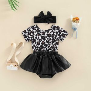 Kleidung Sets Mode Baby Mädchen 3PCS Sommer Kleidung Anzug Kurzarm Gedruckt Plain Leder Rock Hosen Stirnband