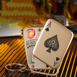 New USB Playing Card Tungsten Heated Lighter Portable Windproof Smoking Accessory Keychain Men's Gift Gadget Z9KP