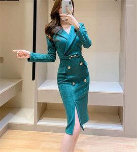 Casual Dresses Summer Office Lady Elegant Blazer Dress Women Sexig Slim Fall Korean Notched Collar Slit Evening Party Midi 2023