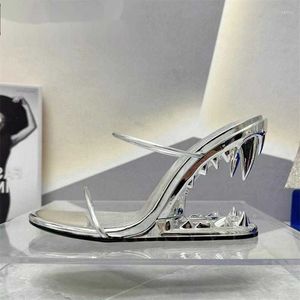 Slippers Luxury Wedge Heel Women Patent Leather Strange Style Shoes Ladies Summer Sexy Mules Runway Party Woman