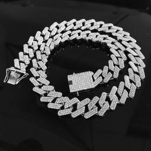 Miami Cuban Link Chain Gold and Silver Necklace 12 5mm Three Row Diamond Full Of Zircon Men's Hip Hop253L