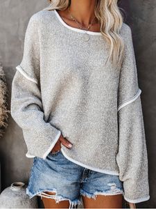 Damenpullover Fitshinling Vintage Übergroßer Pullover Frauen Patchwork Lose One Shoulder Jumper Strickwaren Mode Lässige Pullover Winter Tops 230718