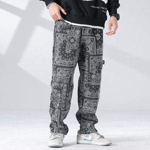 Herr jeans y2k europeiska streetwear baggy byxor svart brett ben manlig tryck hip hop rakt löst estetiska denimbyxor