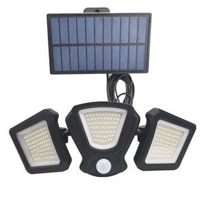 Solar-Wandleuchten für den Außenbereich, Bewegungsmelder, 216 LEDs, geteilt, verstellbar, 3 Köpfe, Flutlichter, Garten, Hof, Straßenlaterne, wasserdicht