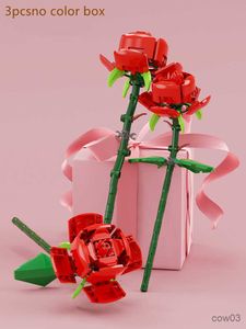 Blocks Flowers Rose Building Block Bouquet Small Particles Compatible med Assembled Flower Holiday Gift Rose Series R230718