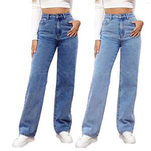 Jeans da donna Pantaloni alti da donna con bottoni Tasca Pantaloni elastici in vita Pantaloni da jogging allentati da donna per lavoro casual