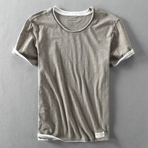 夏のファッションメンズジャパンスタイル竹コットンソリッドカラー半袖Tシャツ男性カジュアルシンプルな柔らかい薄い白いティーTシャツ
