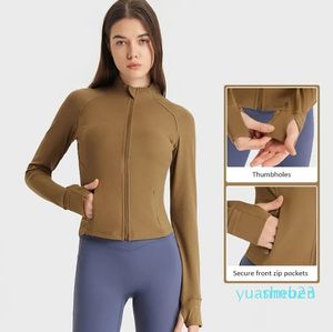 Jaqueta cortada para ioga roupas de algodão na cintura comprimento camisolas casaco slim fit camisas de manga comprida jaquetas esportivas com polegares