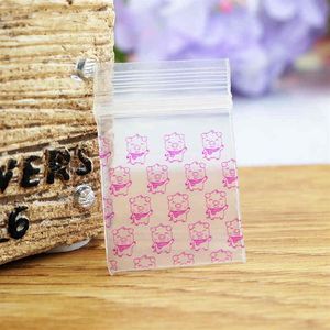 300st. Lot Mini Self Sealing Zip Lock Plastic 3 5x5cm Fuchsia Pig Design Ziplock smycken Förpackningsväskor239L