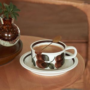 Fincan tabakları ins seramik kahve çay fincan tabağı setleri küçük boyutta Avrupa tarzı el boyaması desen retro 180ml 250ml kupalar
