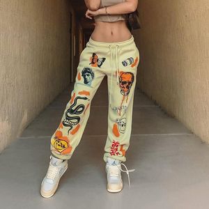 Женские брюки Capris harajuku Женщины Sweat Pant Pant Butterfly череп с печеной брюки бегают шнурки с грузом свободной уличной одежды повседневная спортивная грань Ropa M 230717