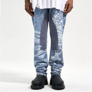 Herren Jeans Vintage Mode Y2k Beschädigt mit Print Hip Hop Graffiti Washed Tapered Streetwear Dunkle Männer Slim Hosen