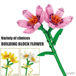 BLOCKS ROMANTIC FLOWER DIY MODELL Byggnadsblock Carnation Lily Flower Plant Bouquet Assembling Bricks Children's Toy Girl Birthday Present R230718