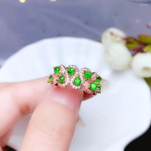 Кластерные кольца натуральный зеленый диопсайд кольцо драгоценного камня с 925 серебряными украшениями по продвижению 2