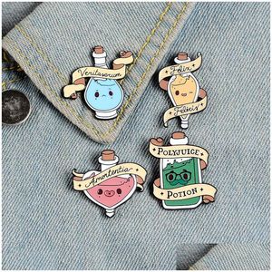 Alfinetes Broches Poção Mágica Esmalte Alfinetes Emblemas De Garrafa De Desenho Animado Boa Sorte Amor Transformação Verdade Lapela Alfinetes De Roupa Filme Jóias Gi Dhgwp