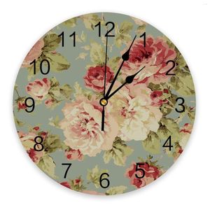 Orologi da parete Peony Flower Vintage Farmhouse Home Decor Modern Kitchen Room Bedroom Living Clock