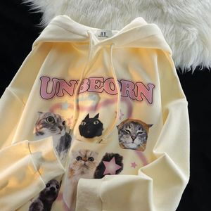 Herrtröjor tröjor koreanska y2k söt anime rolig tecknad katt hoodie kvinnor harajuku ullzang kawaii grafisk tröja vinter varm hoody kvinnlig 230718
