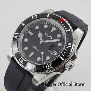 Wristwatches Brand Simple 24 Jewels 40mm Self Winding Men Watch NH35A PT5000 Automatic Rubber Strap Ceramic Insert Mental Back