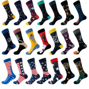 Men's Socks 2023 Novel Hip Hop Design Sox Comfort Harajuku Style Alien Planet Space Happy Art EUR 39-45