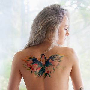 Autoadesivo del tatuaggio temporaneo impermeabile uccello rosa falso tatto flash tatoo tatouage corpo sexy di grandi dimensioni indietro per le donne della ragazza