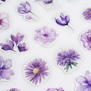 Present Wrap 46 PCS Purple Violet Flower Stickers Dekaler Vattentäta för hantverk Kuvert Klippbokkort Making Journalin