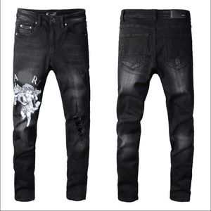 Jeans skinny blu strappati placcati da uomo Fashion Designer Distressed Slim Fit Motorcycle Biker Hole Beggar Pantaloni in denim hip-hop 28-38