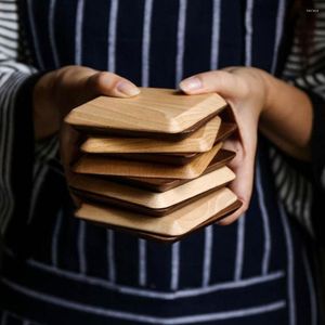 Table Mats 7pcs/set Black Walnut Solid Wood Tea Mat Cup Heat Proof Dining Cushion Teacup Coasters