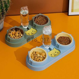 Tigelas para cães Alimentadores Outros suprimentos para animais de estimação Tigelas duplas para gatos com dispensador de água Pratos de comida de gato inclinados para animais de estimação em ambientes internos Conjunto de tigelas para alimentos úmidos e secos duráveis x0717 x07