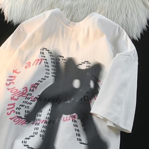 Camiseta feminina com estampa de gato bonito, camiseta de manga curta com decote em O, tendência da moda feminina, casal, versátil, solta, y2k, camiseta feminina 230717