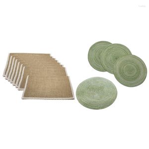 Esteiras de mesa 12 unidades de jogo americano de renda Conjunto de talheres de tecido resistente ao calor antiderrapante antiescaldante amarelo-branco grama verde