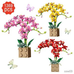 Blocks Pink Building Block Flower Orchid Series Bonsai Girl Build Toy Flowers Adult Flower Arrangement Assembly Toys For Gifts Decor R230718