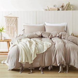 Bedding sets American Size Bowknot Lace Up Duvet Cover Set Queen Butterfly Bowtie twin King Blanket Comforter Covers Soft Cozy Bed Sets 230717