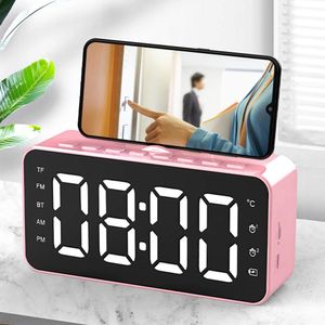 Digital Alarm Clock -högtalare, USB -laddning av sängen Bluetooth med spegel och LED -display, dimbar