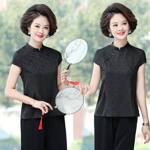 Ethnic Clothing 2023 Spring Summer Chinese Retro Short Sleeve Stand Collar Cheongsam Blouse Women's National Daily Tang Suit S373