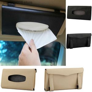 Bilvävnadslåda Portabel och bekväm bilsol Visirvävnad Case Black / Beige Leather Tissue Case Tissue Thervete Accessories T230718