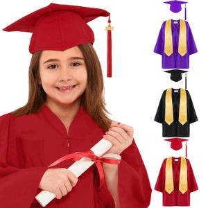 Ocasiões especiais vestido de formatura do jardim de infância xale conjunto de chapéu infantil uniforme acadêmico roupas para meninos e meninas 230717