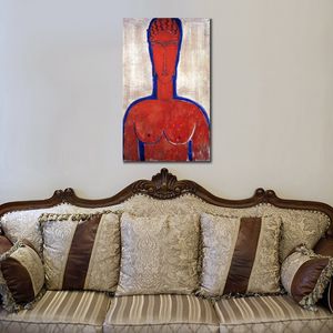 Contemporary Wall Art Big Red Buste Amedeo Modigliani Famous Painting Handmade Modern Music Room Decor