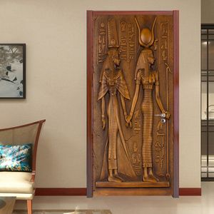 Adesivos de parede estilo europeu retrô adesivo de porta 3D escultura egípcia papel de parede sala de estar cozinha PVC à prova d'água Home Decal vinil mural 230717