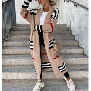 Kvinnors tröjor Autumn Winter Sticked Cardigan Women's 2023 Stripe SPLICED WORK Sweater Extra stor lös lång kappa maxi y2k kappa mjuk jacka l230718