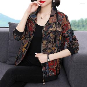 Jaquetas femininas primavera outono estampa vintage casual moda jaqueta feminina manga longa solta para todos os jogos Casaco Cardigan Vestuário B80