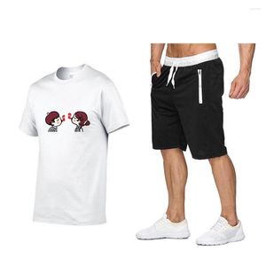 Fatos de treino masculinos Summer Funning Print Tracksuit Men Two Piece Mens Set Cotton Tshirt Shorts Sportswear Sport Suits Casual Streetwear Jogging