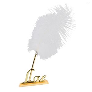 Party Supplies Vintage Feather Signing Pen Elegant Writing With Holder For Wedding Guestbook Engagement Reception Desk Favor