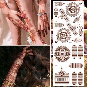 9Pcs Brown Henna Temporary Tattoos for Women Henna Tattoo Sticker for Hand Body Art Moroccan Mehndi Design Tattoo Fake Hena